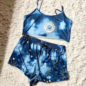 Celestial Witchy Earthy Galaxy Zodiac Lounge PJ Set Womens XL Sun Moon Mystical